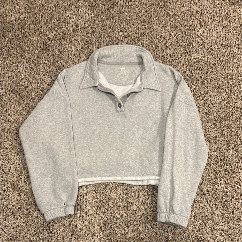 Aerie Gray Boxy Polo Sweatshirt